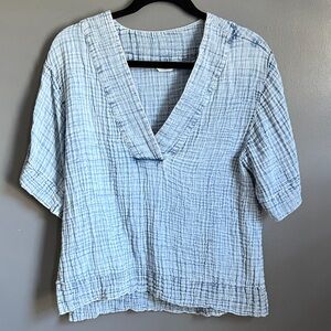 Faherty Light Blue Textured Blouse
